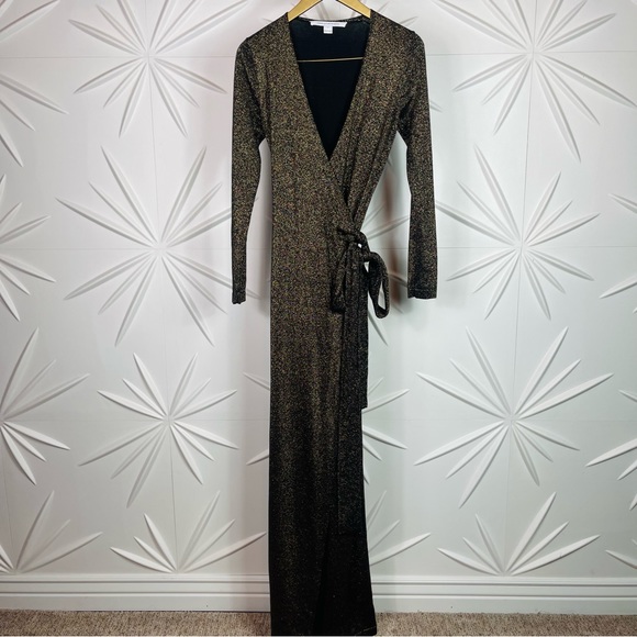 ✨ Diane Von Furstenberg Evelyn Maxi Dress In Black & Gold Metallic✨ - Picture 12 of 16